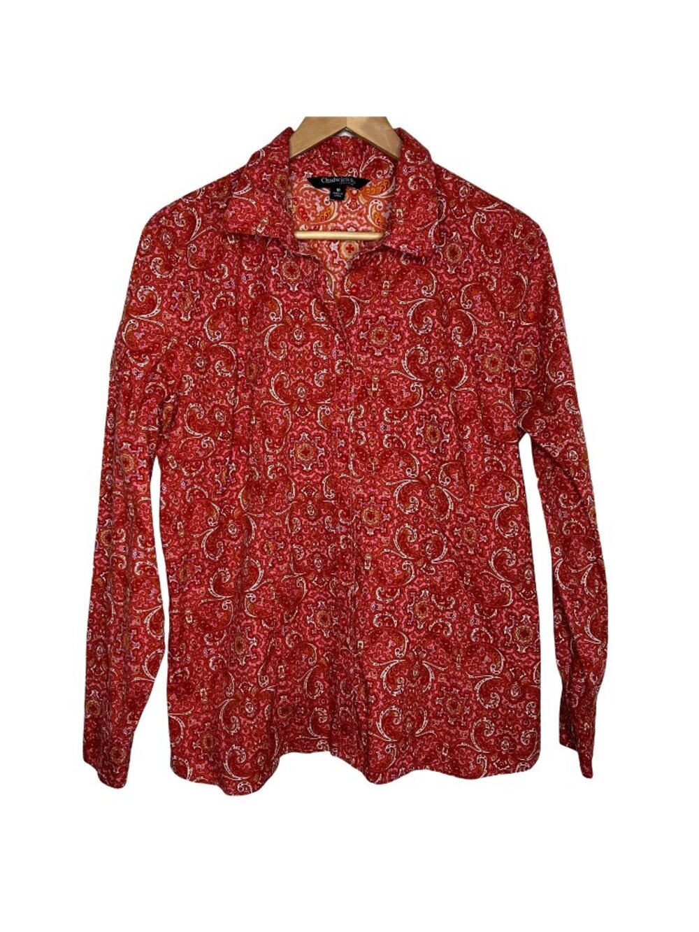 Chadwicks Women 18 Paisley Button Down Shirt Orange Pink Long Sleeve Stretch